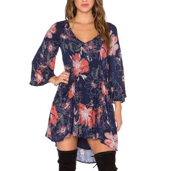 Free People All Eyes On You Navy Blue & Pink Floral Mini Dress - Picture 2 of 5